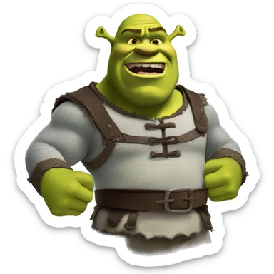 Shrek yelling at the clouds with his fist raised  sticker