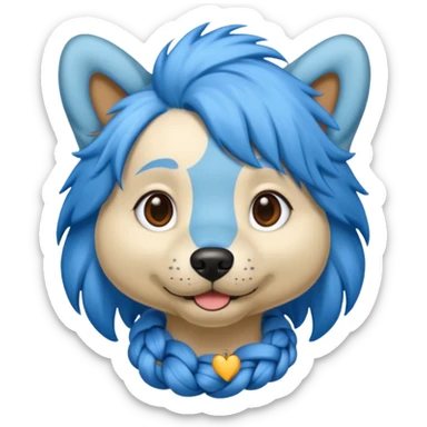 blue haired dog with braided hair sticker