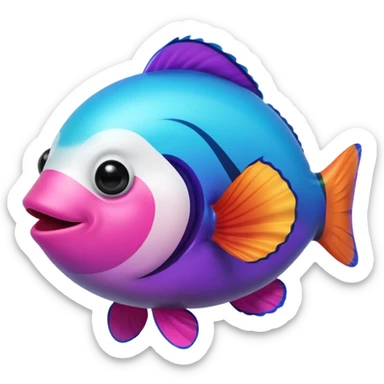 cyan blue, purple and pink coloured gradient gooball, with a rainbow-coloured gradient clownfish in the center sticker