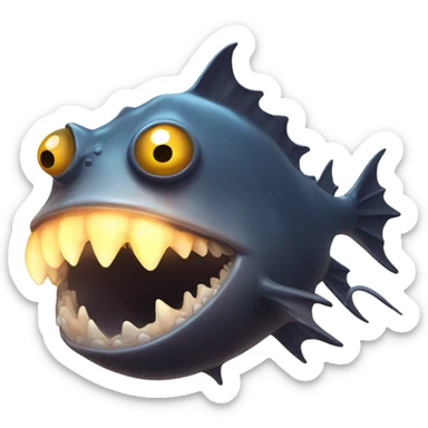 Anglerfish with a glowing lure hanging from its forehead, sharp teeth, and big eyes. sticker