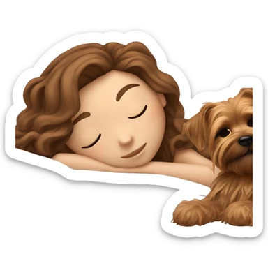 White girl brown hair sleeping with yorkie in bed sticker