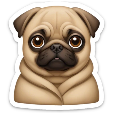 Cinematic Noble Fawn Pug Portrait Emoji, Poised and regal, with a compact, sturdy build and a sleek, well-groomed fawn coat, deep-set soulful dark eyes, Simplified yet sharp and sophisticated features, highly detailed, glowing with a soft, dignified glow, high shine, intelligent and spirited, stylized with an air of confidence, focused and attentive, soft glowing outline, capturing the essence of a watchful and commanding companion, so majestic it feels as though it could prance out of the screen with effortless authority! sticker