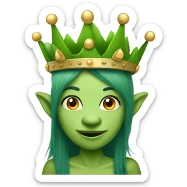 female green troll wearing a crown on head sticker