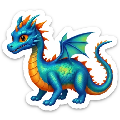 Blue and green sea Dragon with a firey orange  cat sticker