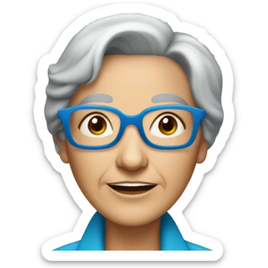 old lady with blue hexagon glasses and straight grey bob  sticker