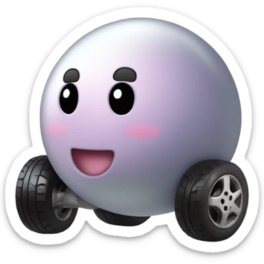 Metal cute black eyes Kirby ball driving on 4 car wheels sticker