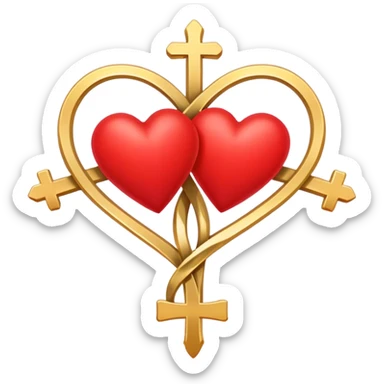Two red  heart outlines  entwined with a simple gold cross  sticker
