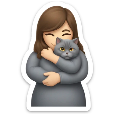 fat British shorthair grey cat hugging long brown hair white woman sticker