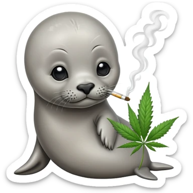 Grey slim baby seal Smoking cannabis weeds sticker