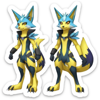 Shiny Colorful Anthro Edgy Cool Zeraora-Renamon-Pokémon-Fakémon Full Body Detailed High Quality  sticker