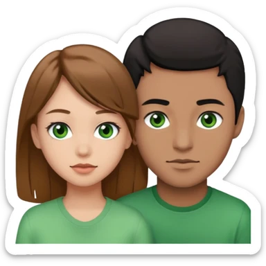 A boyfriend with light brown hair and green eyes next to his girlfriend with black eyes and black hair sticker
