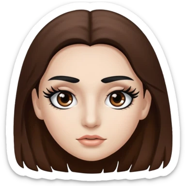 Eye black and big, eyelashes long, eyebrows black, skin white, and so beautiful hair long and brown skin tone white,hair brown and long and some brown sticker