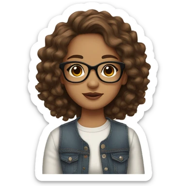 Girl with Brown wavy hair, Brown eyes, cute glasses, cute earrings, cute eye lashes, light skin sticker