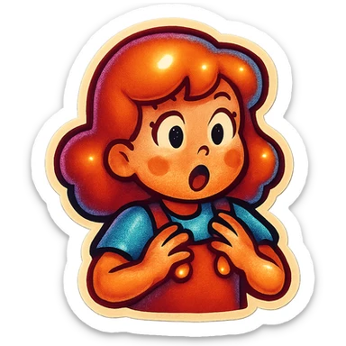 Edit the girl's face to have a surprised, wide-eyed look, maintaining the original cartoon style and quality of the retro stickers style. sticker