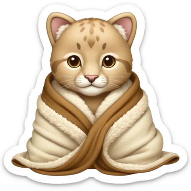 Cozy puma cougar cub in blanket sticker