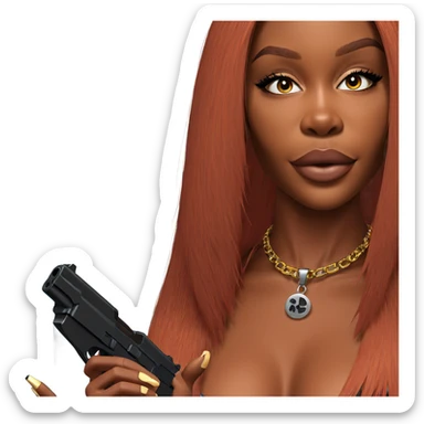 dark-skinned girl with gun sticker