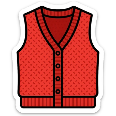 red Barry vest from Sézane brand, iconic style, knitwear category, transparent background, recognizable details like buttons, knit texture, V-neck collar, elegant and modern ambiance sticker
