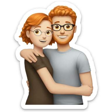 Ginger haired white girl and brown haired white boy with glasses hugging  sticker