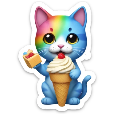 Rainbow cat holding icecream sticker