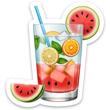 summer cocktail with lemon, watermelon, orange sticker