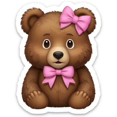 brown bear with a pink bow sticker