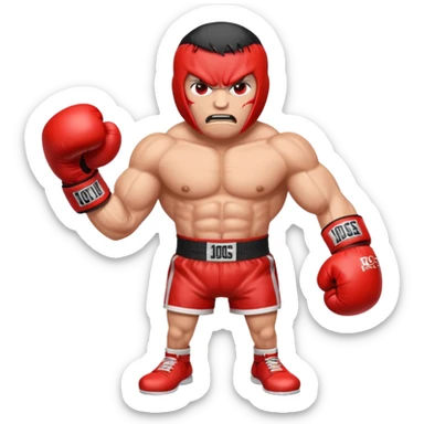 Gota de sangre con cara de enfado y unos guantes de boxeo, que tenga brazos y piernas musculados sticker