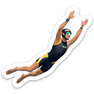 A diver mid-air, diving from a rocky cliff into the sparkling blue ocean below. The background shows a dramatic cliffside and clear sky, capturing the daring and exhilarating nature of cliff diving, with the water below ready to embrace the plunge. sticker