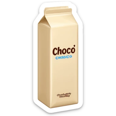 Tall thin white chocolate milk carton with brown text that says "choco" sticker