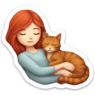 Long red hair girl sleeping with cat  sticker