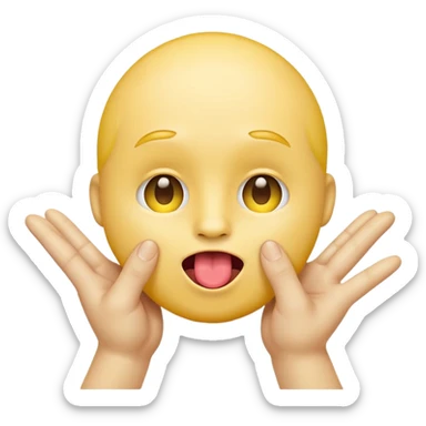 yellow face emoji with tongue out, both hands next to face, playful expression sticker