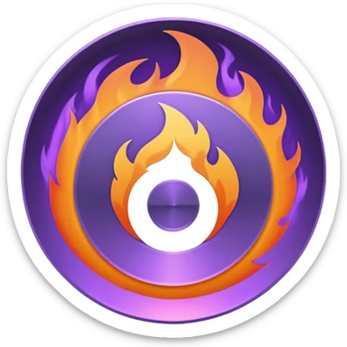 A minimalist CD disc with a subtle fire design, purple and orange flames, with a circle in the middle and a hole in the center sticker