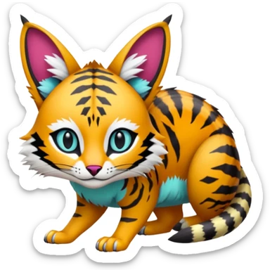 Colorful Bobcat-Tiger-Numbat-Serval-Genet-Pokémon-Digimon-Fakémon-fusion-hybrid-creature sticker