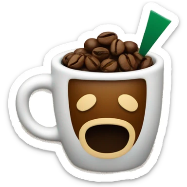 Coffee bean emoji pointing at the Starbucks logo sticker