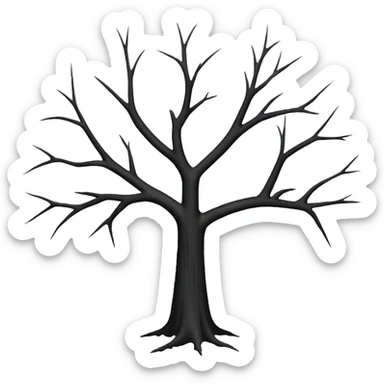 black dead tree silhouette, leafless, minimal style, few branches, simple shape, no background sticker