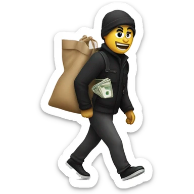 a thief with a bag of money on his back sticker