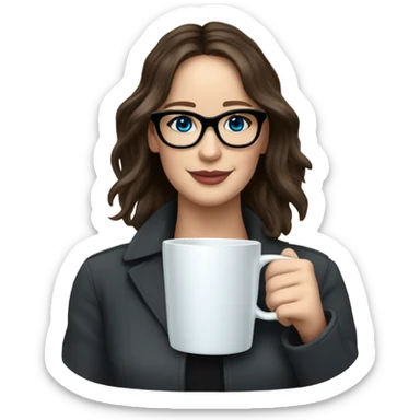 Photo of Brunette Jennifer Lawrence wearing black glasses and blue eyes drinking coffee  sticker