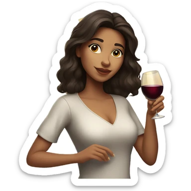 Medium-haired Brunette Latina Girl near the moon with wineglass in hand sticker