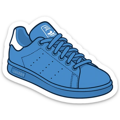 Add visible laces detail to the blue adidas Stan Smith shoe in emoji style with no background. sticker
