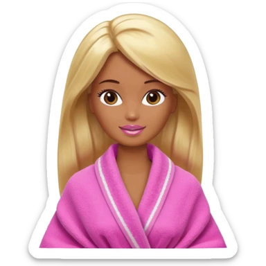 Brown skin blonde hair Barbie with face wash on and hair in towel sticker