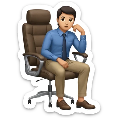 guy imitating thinker statue pose but with clothes and sitting in a office chair sticker