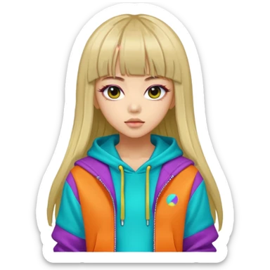  portrait-of-a-alien-k-pop-idol,-wearing-a-stylish-streetwear-outfit-with-layered-colorful-clothing,-long-hair-with-bangs,-makeup,- sticker