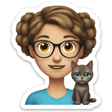 girl with blue eyes, glasses and medium brown hair and cats sticker