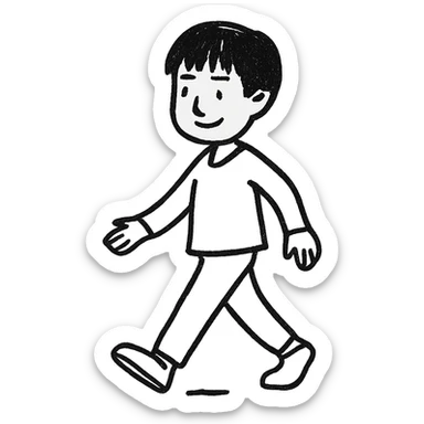 an Asian person walking, hand-drawn doodle style sticker