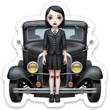 zombie gothic Wednesday Addams creepy, 1929 ford pickup, hot rod  sticker