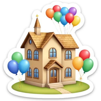 beije house with balloons on top sticker