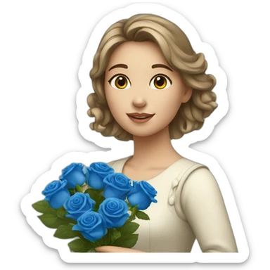 European girl with a bouquet of blue roses sticker