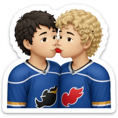 Asian Straight Dark hair boy hockey player kissing curly hair dirty blonde hockey player boy sticker
