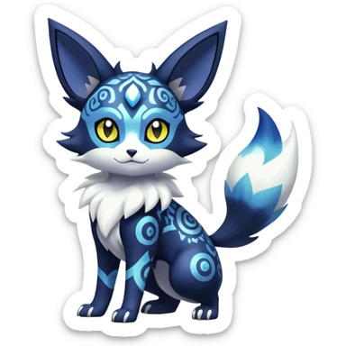 Shiny Exotic Badass Colorful Ethereal Royal Mysterious Gothic Meowstic-Umbreon-Pokémon-Fakémon-hybrid-creature (full body) with random pattern-markings sticker