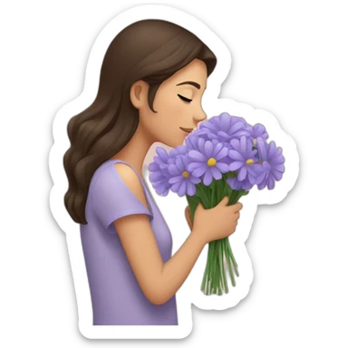 brunette girl smells flowers sticker