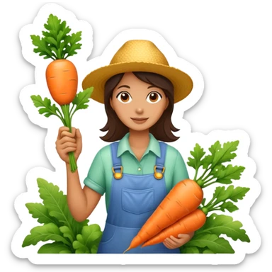 Female gardener with trophy and giant carrot sticker